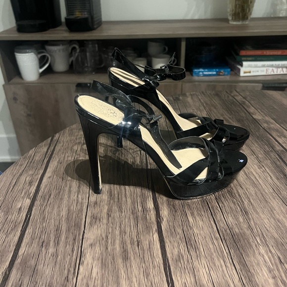 Black Vince Camuto platform high heeled sandals. - Picture 8 of 9